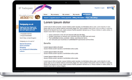 British Telecom - BT Tradespace UI design screenshot inside of a laptop