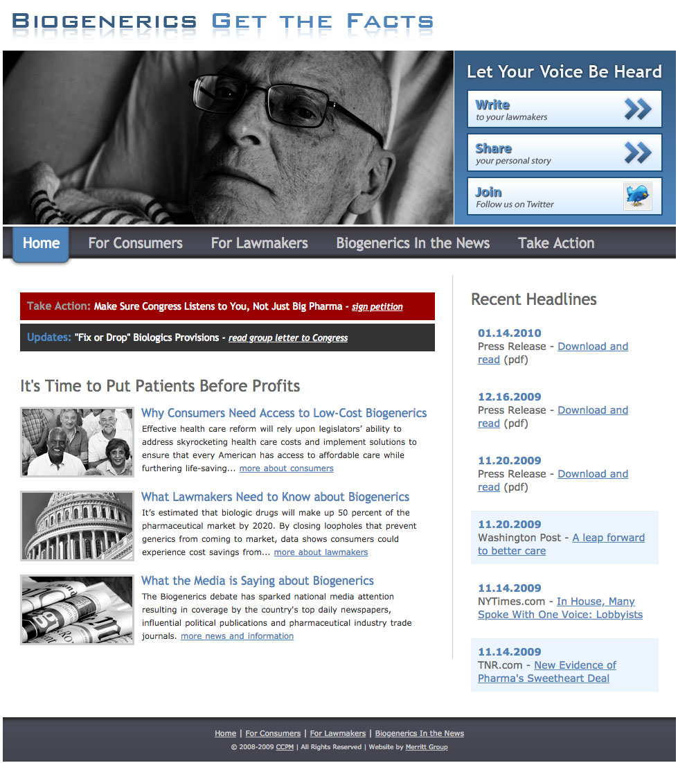 Biogenerics UI design screenshot of home page