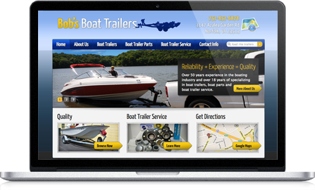 Bobs Boat Trailers UI design screenshot inside of a laptop