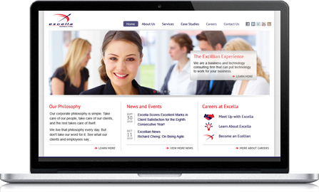 Excella Consulting UI design screenshot inside of a laptop