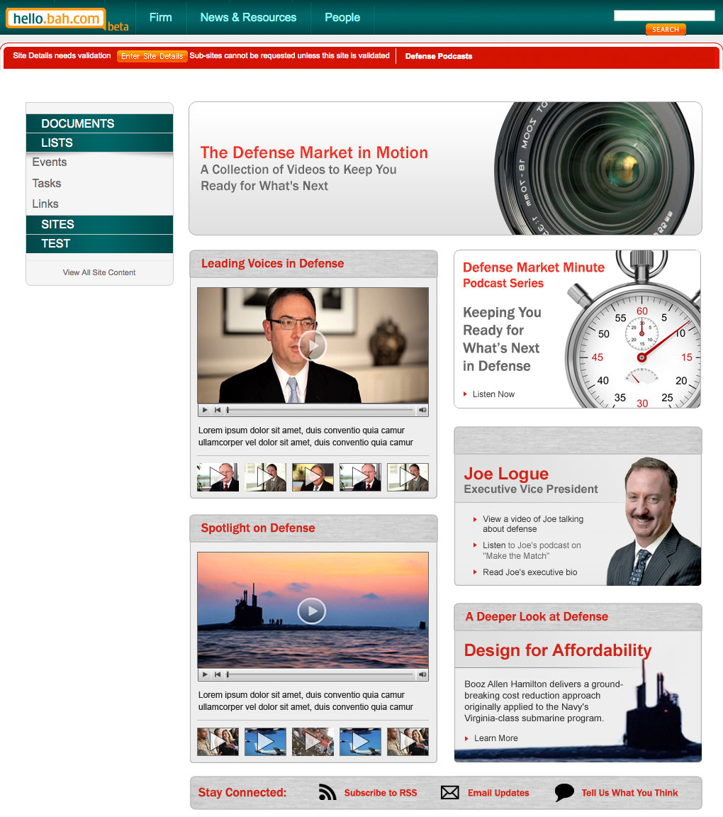 Booz Allen Hamilton - The Defese Market in Motion UI design screenshot