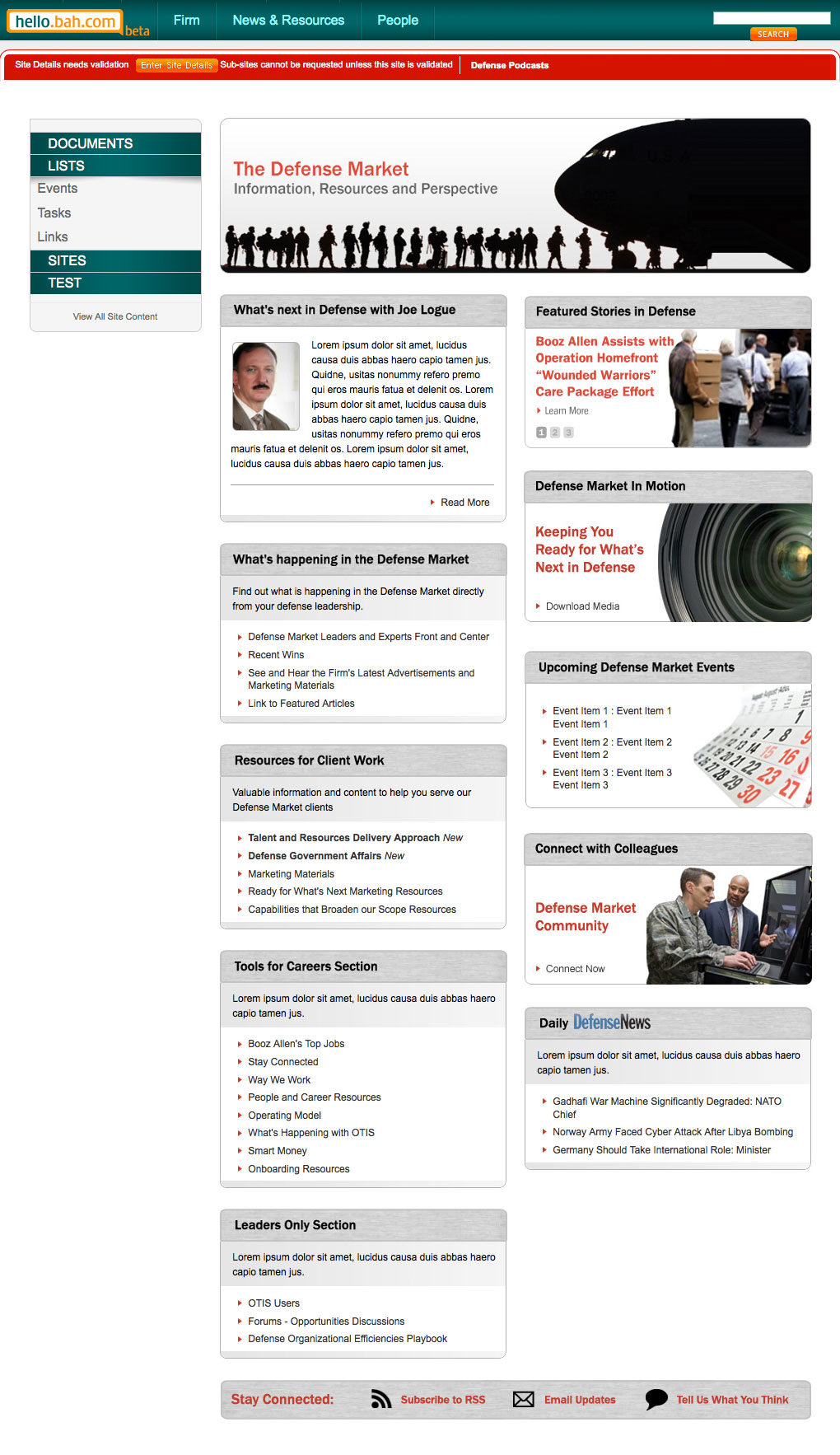Booz Allen Hamilton - The Defese Market UI design screenshot 1
