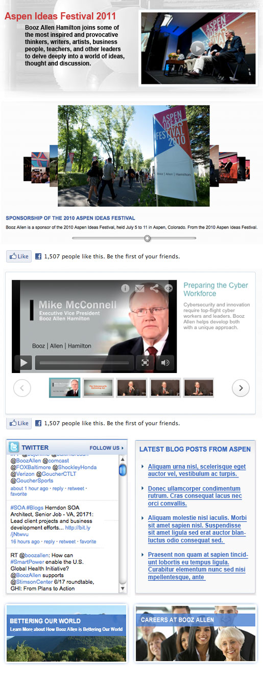 Facebook - Booz Allen Hamilton - Aspen Ideas Fesival custom Facebook page UI design screenshot