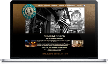 James Buchanan Hotel UI design screenshot inside of a laptop