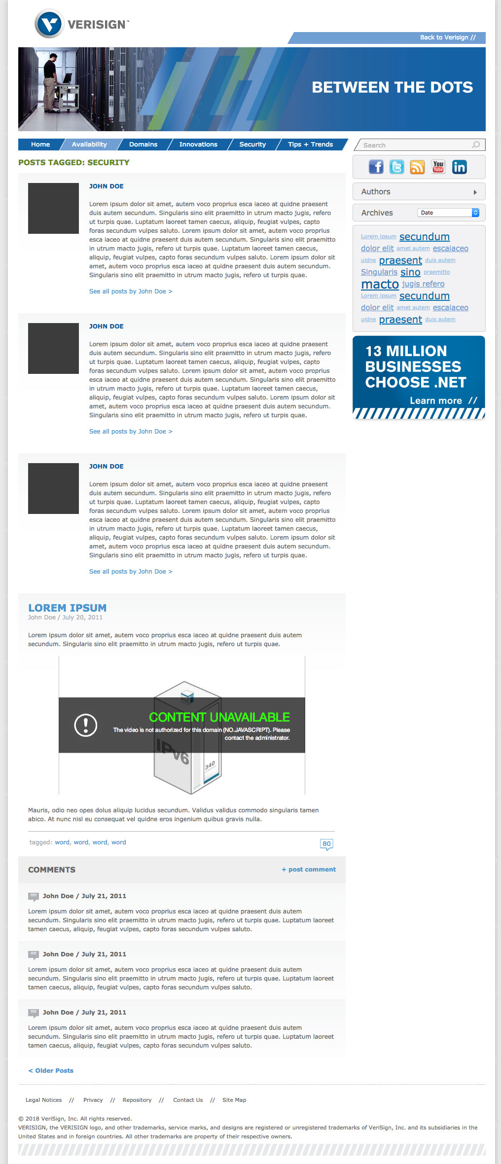 Verisign Blog UI design screenshot 2