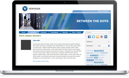 Verisign Blog UI design screenshot inside of a laptop