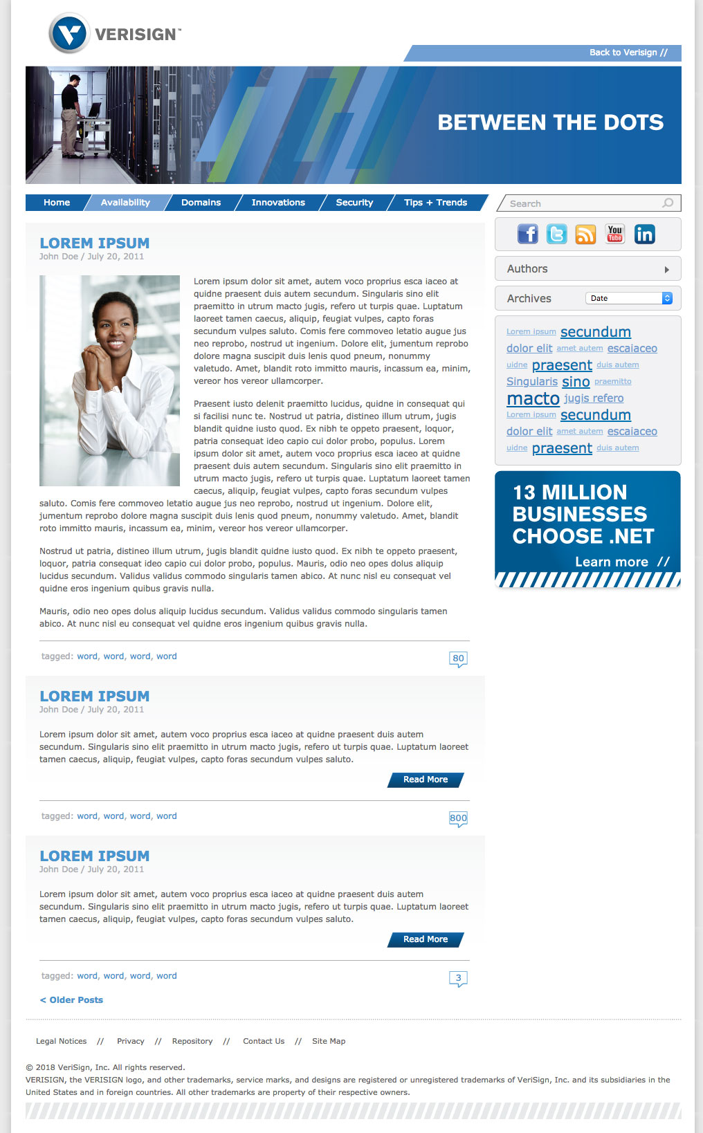 Verisign Blog UI design screenshot 1