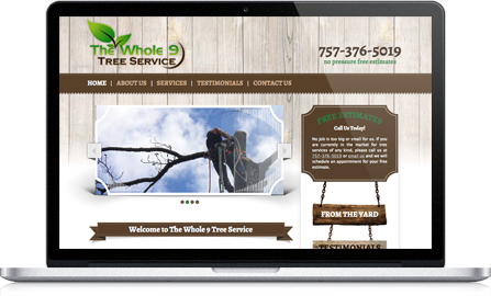 Whole 9 Tree Services UI design screenshot inside of a laptop