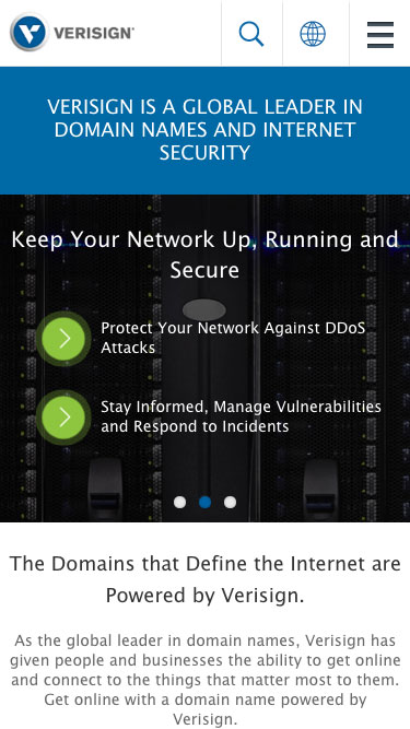 Verisign UI design screenshot for mobile devices