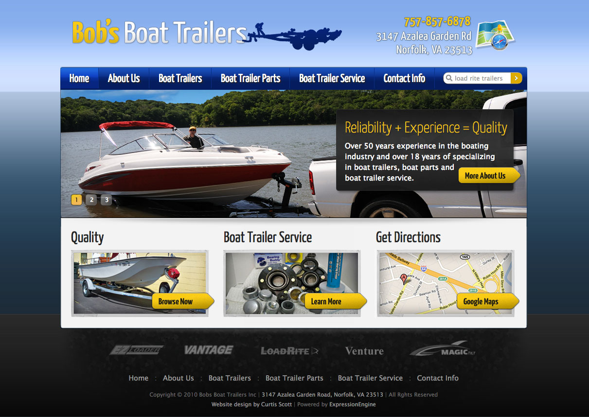 Bobs Boat Trailers UI design screenshot