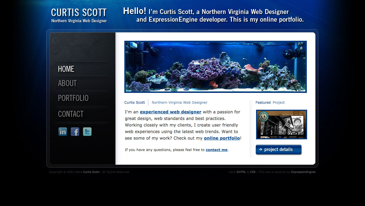 Curtis Scott UI design screenshot of the home page
