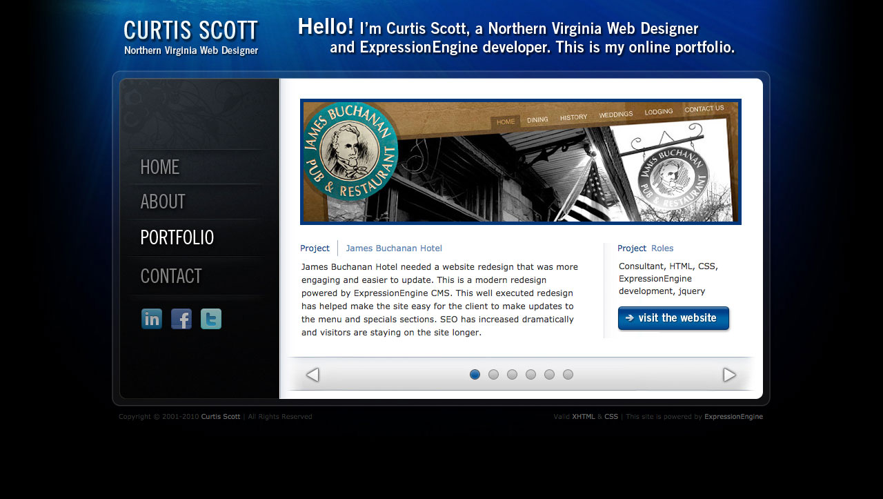 Curtis Scott UI design screenshot of the portfolio page