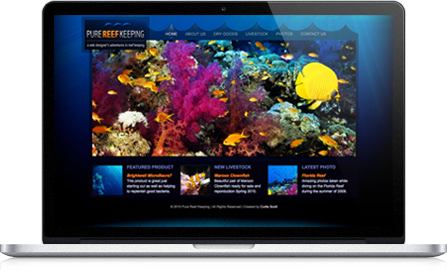 Pure Reef Keeping UI design screenshot inside of a laptop