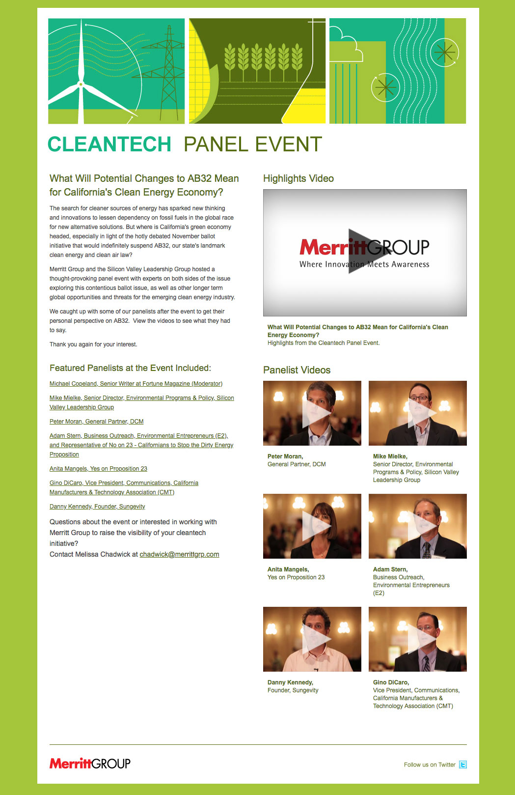 Merritt Group - Clean Tech Panel UI design screenshot