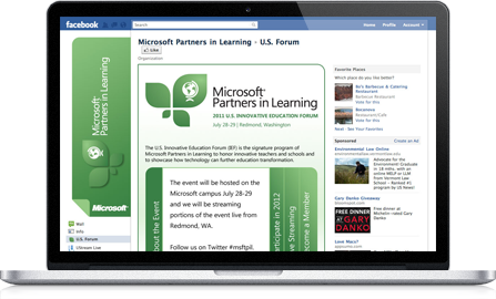 Facebook - Microsoft Partners in Learning custom Facebook page UI screenshot inside of a laptop