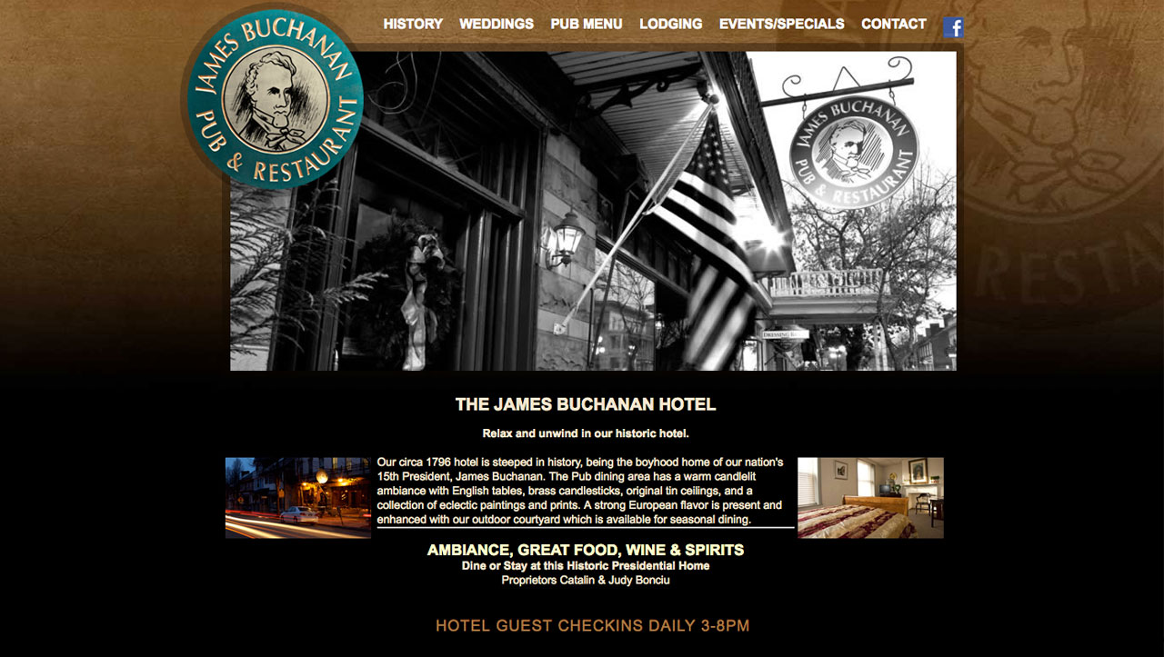 James Buchanan Hotel UI design screenshot of the home page