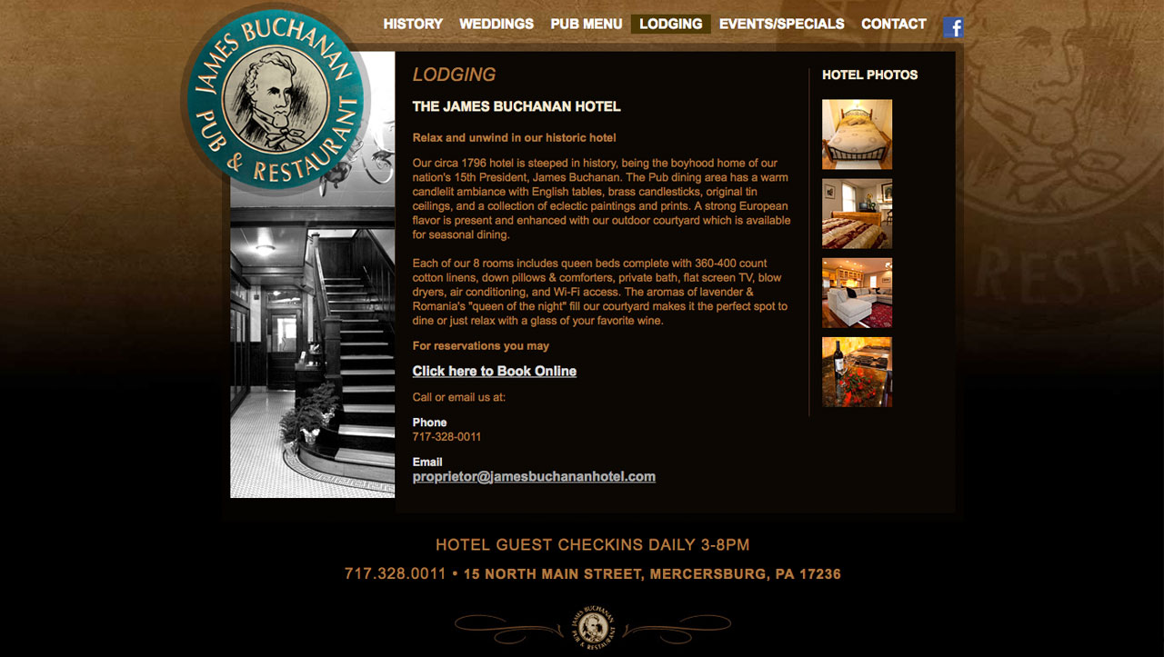 James Buchanan Hotel UI design screenshot of the lodging page